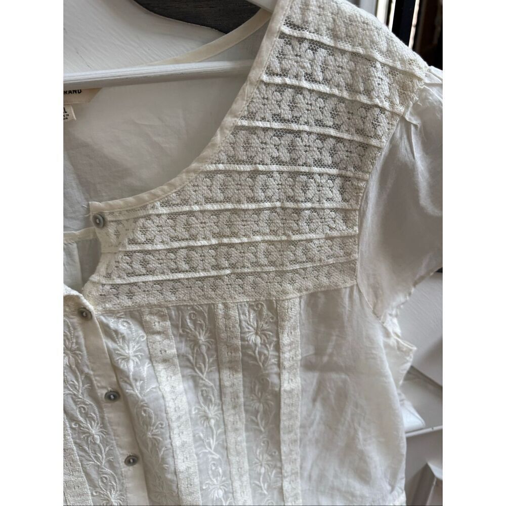 Lucky Brand Ivory Embroidery & Lace Feminine Coquet Tue Waist S/S Blouse sz XXL - Picture 5 of 8